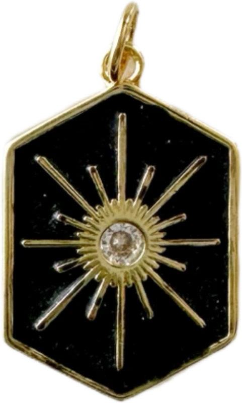 Black Enamel Hexagon Starburst Charm