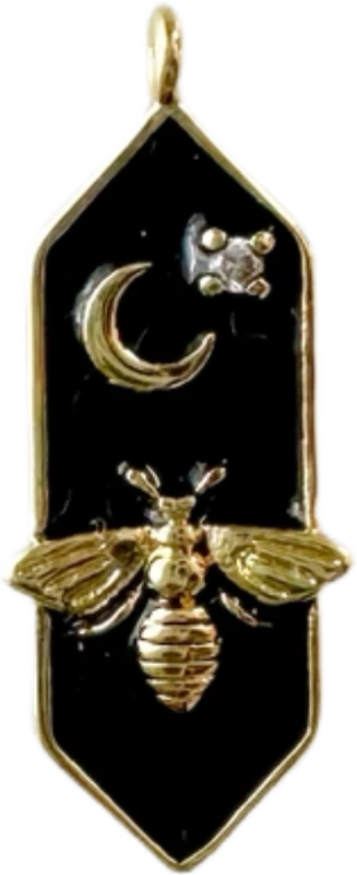 Black Enamel Bee and Moon Charm