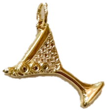 Gold martini glass charm with pave crystals and olive pick