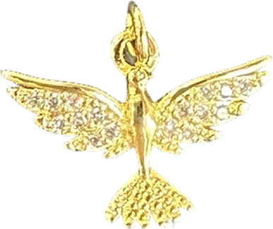 Gold dove in flight charm with crystal pave wings
