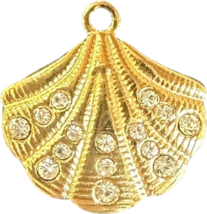 Gold fan shell charm with crystal accents
