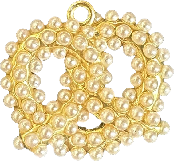Gold pretzel charm covered in pearls