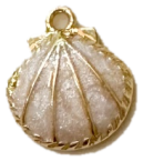 Pearl white scallop shell charm with gold trim