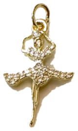 Gold ballerina charm with pave crystal tutu