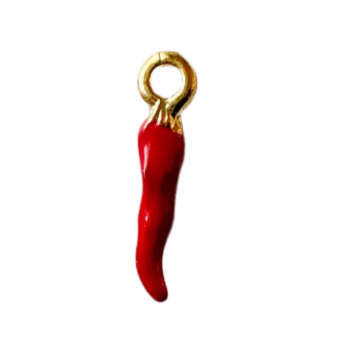 Gold with red enamel hot chili pepper charm