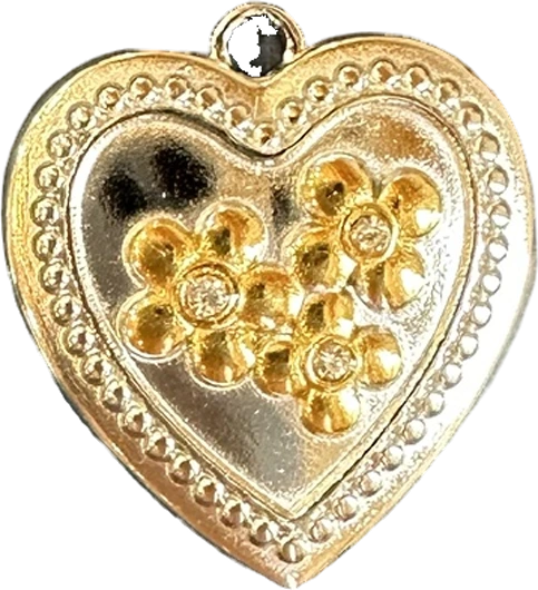 Two tone heart charm with gold daisies