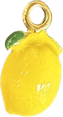Yellow enamel lemon charm with green leaf